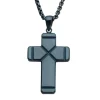 Blue Ridged Cross Halsbånd - Blå^Inox Online