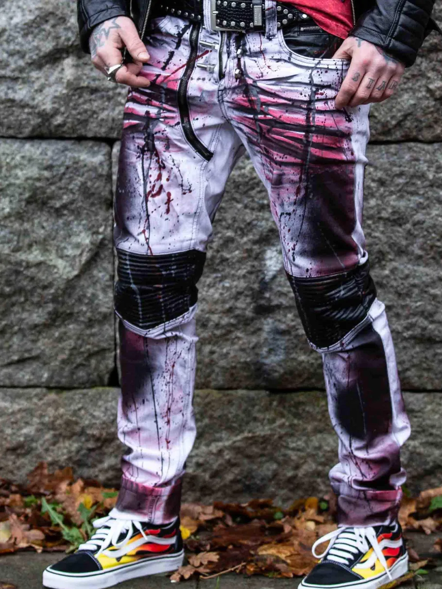 bolted_kingz_jeans__hvidr_1.webp Bolted Jeans - Hvid/Rød^Kingz Outlet