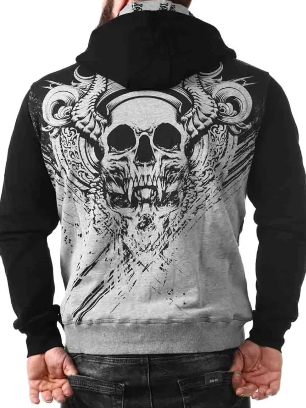Graphic Skull Zip Hoodie - Sort/Grå^Hyraw Clearance