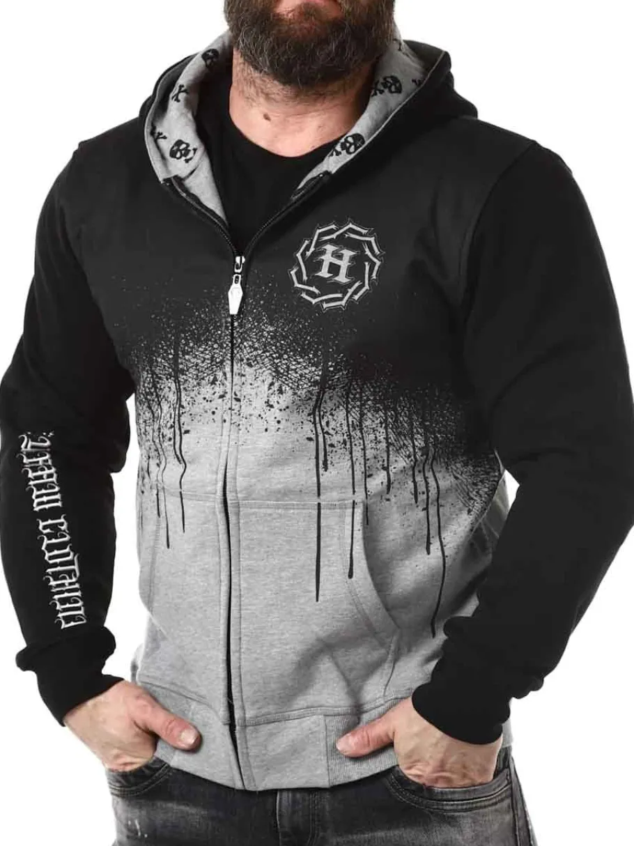 hyraw_graphic_skull_zip_h_1.webp Graphic Skull Zip Hoodie - Sort/Grå^Hyraw Clearance