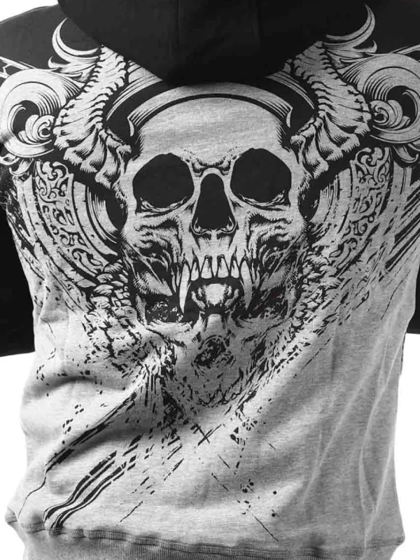 Graphic Skull Zip Hoodie - Sort/Grå^Hyraw Clearance