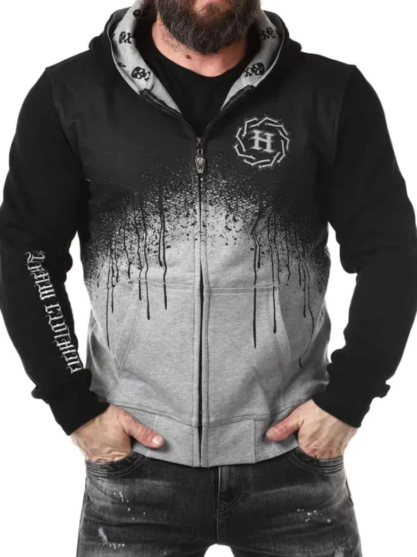 Graphic Skull Zip Hoodie - Sort/Grå^Hyraw Clearance