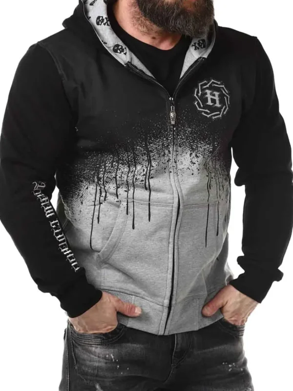 Graphic Skull Zip Hoodie - Sort/Grå^Hyraw Clearance
