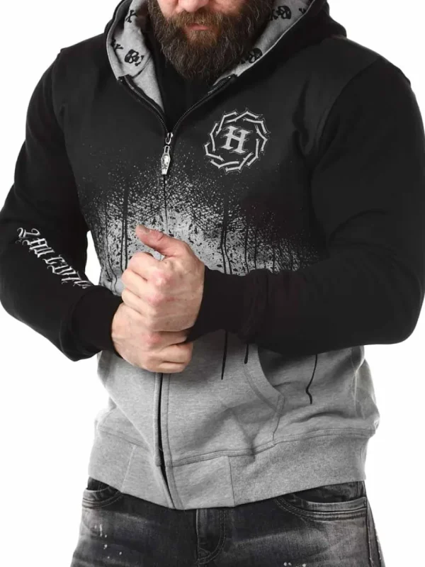 Graphic Skull Zip Hoodie - Sort/Grå^Hyraw Clearance