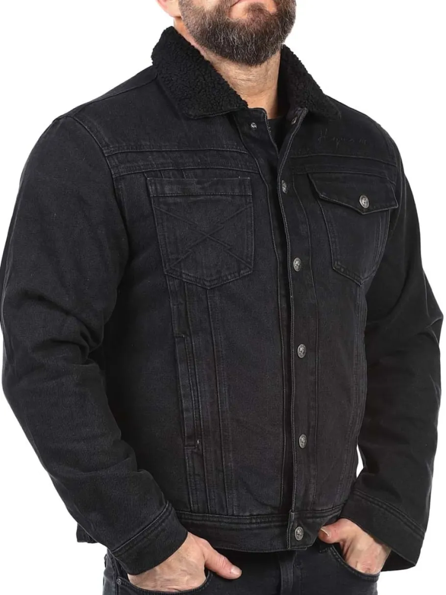 hyraw_hunter_sherpa_jeans_6.webp Hunter Sherpa Jeansjakke - Sort^Hyraw Clearance