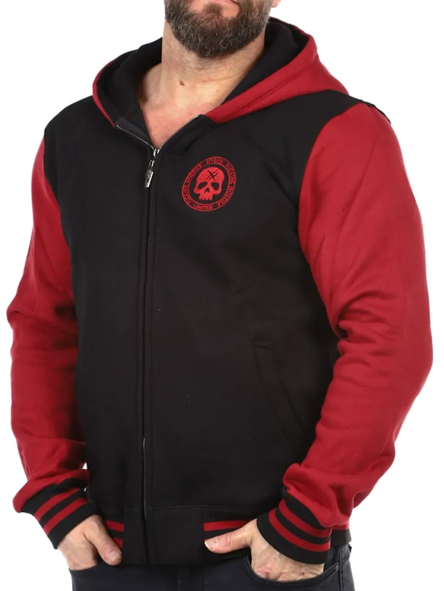 hyraw_red_skull_zip_hoodi_1.webp Red Skull Zip Hoodie - Sort/Rød^Hyraw Fashion