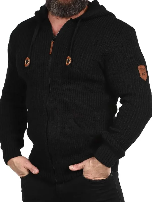 Kaz Strikket Zip Hoodie - Sort^Carisma Clearance