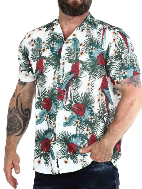 Parrot Kortærmet Skjorte - Grøn/Hvid^Carisma Sale
