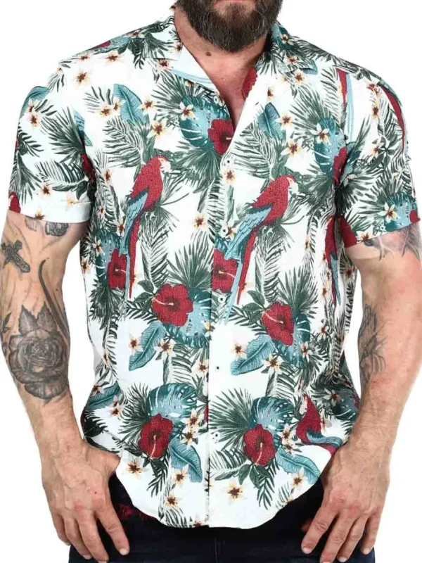 Parrot Kortærmet Skjorte - Grøn/Hvid^Carisma Sale