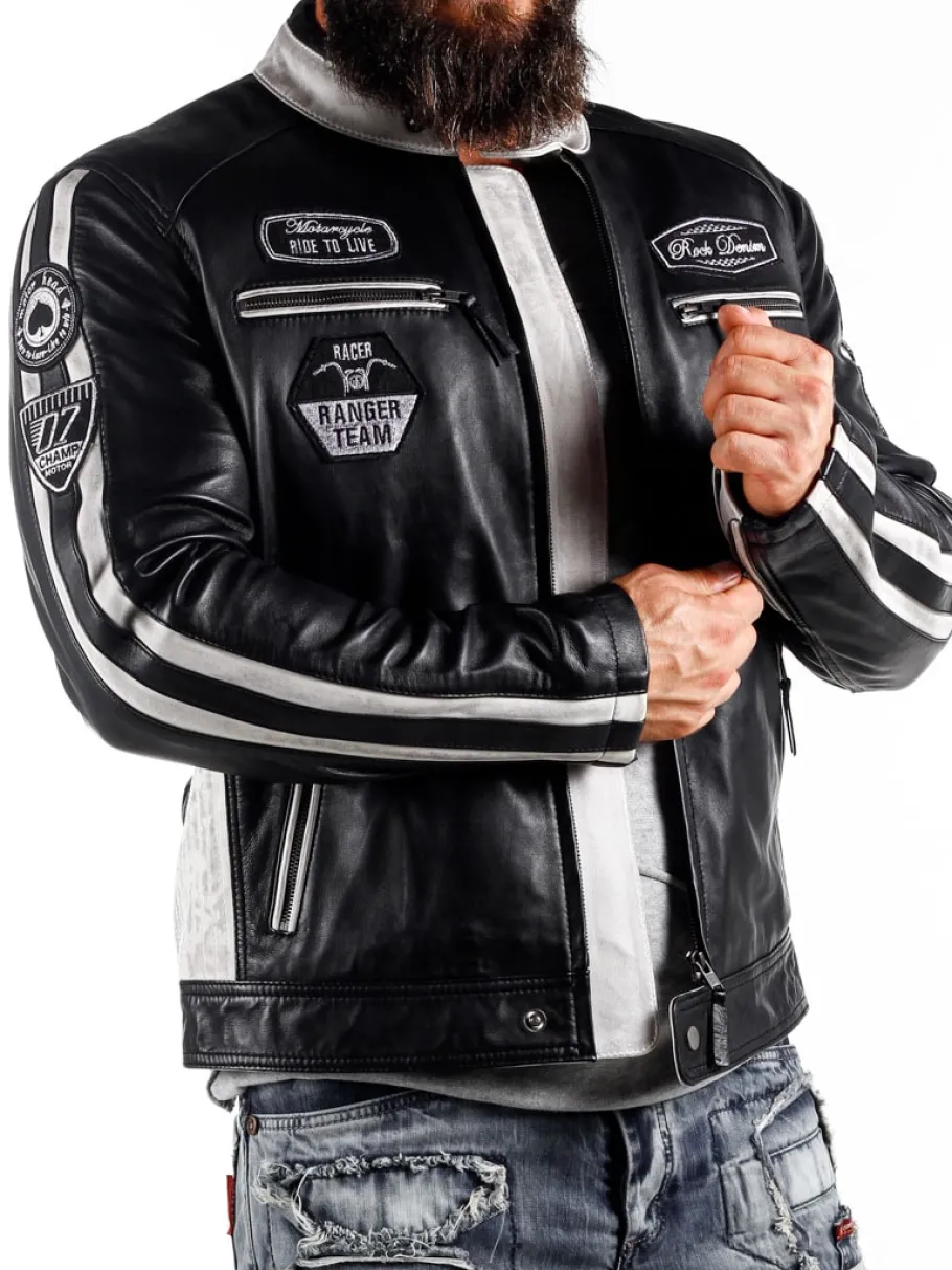 rd_ride_to_live_skindjakk_1.webp RD Ride To Live Skindjakke - Sort/Hvid^RockDenim Outlet